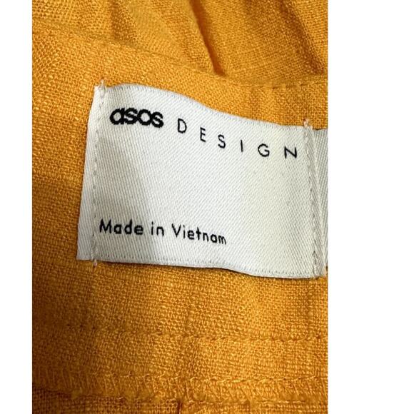 ASOS Wide Leg Pants High Rise Side Pockets Linen Blend Orange Women's US 10 NWT - Picture 9 of 11